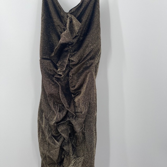LIKELY for Revolve Mini Ali Metallic Strapless Stretch Bodycon Dress, Gold 8 - Picture 5 of 7
